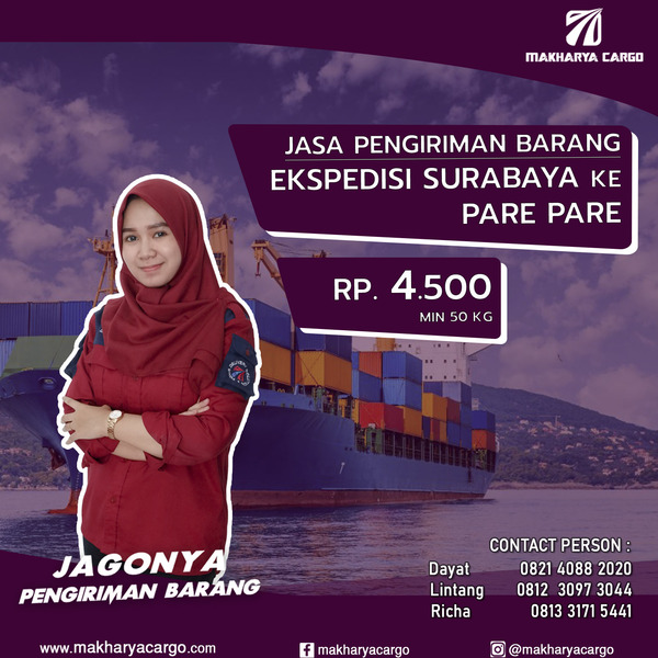 Ekspedisi Surabaya Pare-Pare Rp4500 gratis jemput barang