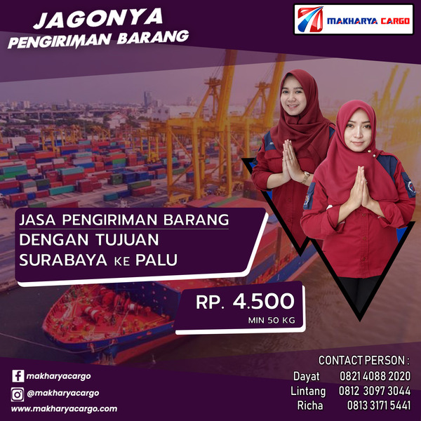 Jasa Pengiriman Barang Surabaya Palu Rp4500 gratis jemput barang