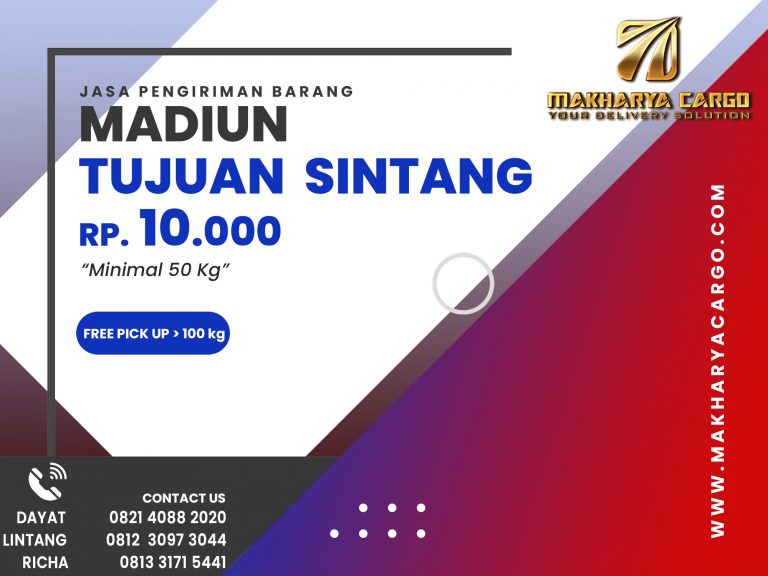 Jasa Pengiriman Barang Madiun Sintang Rp10,000 gratis jemput barang