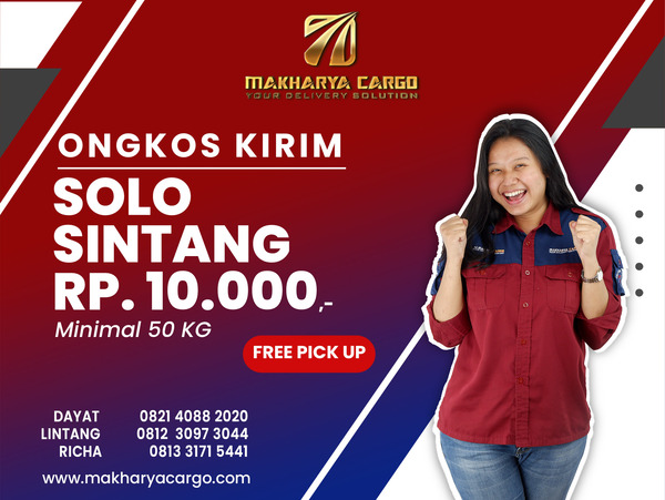 Ongkos Kirim Solo Sintang Rp10,000 gratis jemput barang