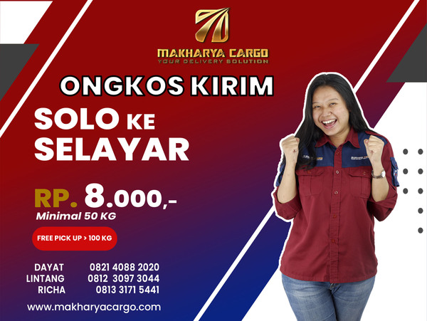 Ongkos Kirim Solo Selayar Rp8000 gratis jemput barang
